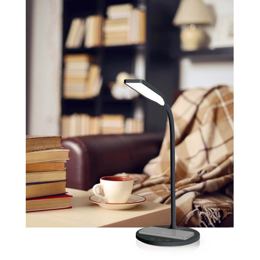 LED stona lampa, prigušiva na dodir, fleksibilna, sa 15W Qi bežičnim punjenjem, LED/5,5W/230V 2700-6500K crna