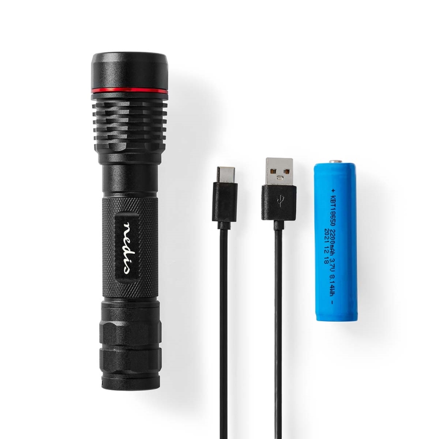 LED prigušiva punjiva aluminijumska ručna lampa LED/10W/5V 2200 mAh IPX7 crna