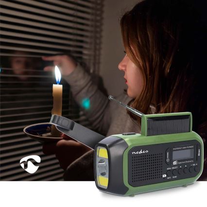 Radio DAB+/FM sa ručnom kurblom, solarnim panelom i LED svetiljkom 5V/2500 mAh zelena/crna