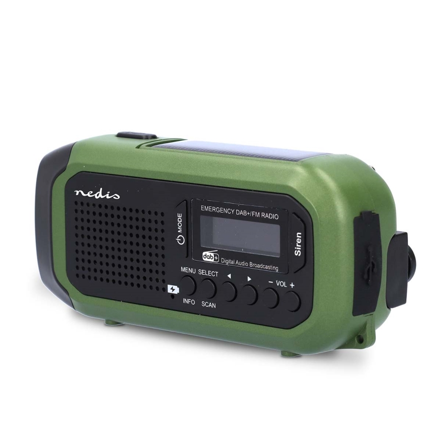 Radio DAB+/FM sa ručnom kurblom, solarnim panelom i LED svetiljkom 5V/2500 mAh zelena/crna