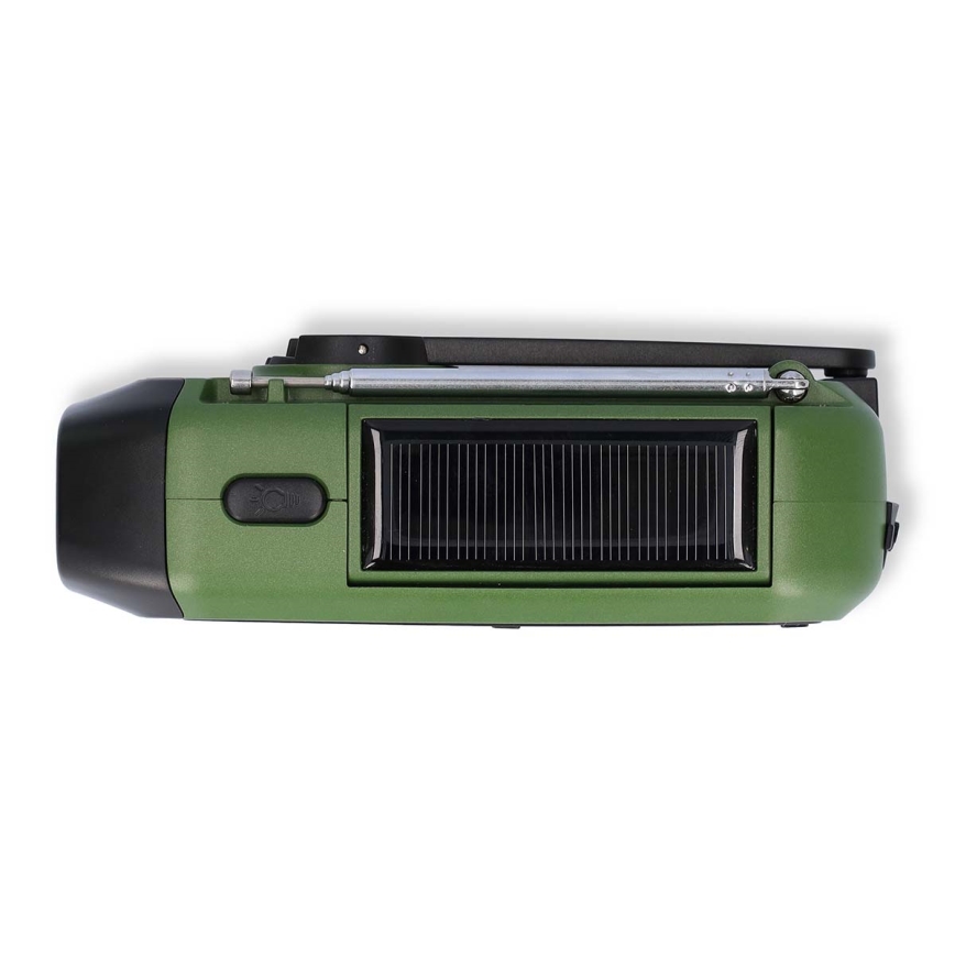 Radio DAB+/FM sa ručnom kurblom, solarnim panelom i LED svetiljkom 5V/2500 mAh zelena/crna