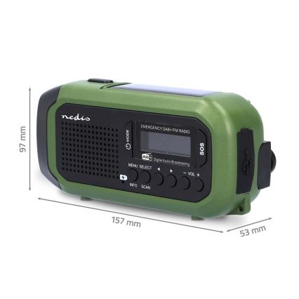 Radio DAB+/FM sa ručnom kurblom, solarnim panelom i LED svetiljkom 5V/2500 mAh zelena/crna