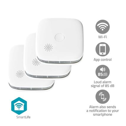Komplet 3x detektora dima SmartLife 3V/1xCR123A Wi-Fi Tuya