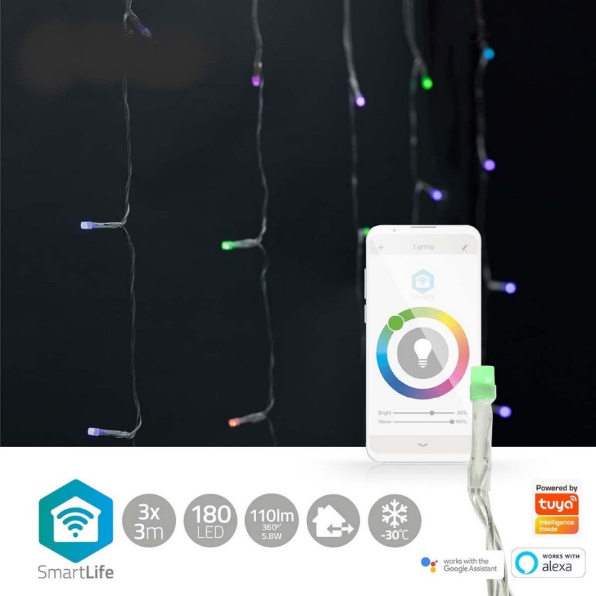 LED RGB zavesa 180xLED/7 funkcija 6m IP65 Wi-Fi Tuya