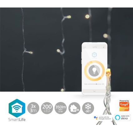 LED spoljna božićna zavesa 200xLED/8 funkcija 6m IP65 Wi-Fi Tuya topla bela