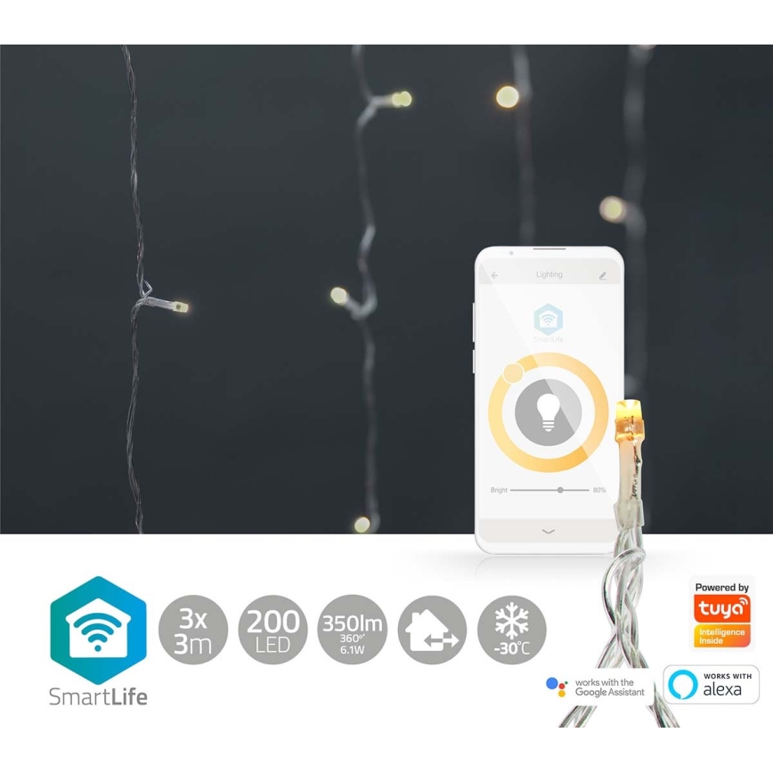LED spoljna božićna zavesa 200xLED/8 funkcija 6m IP65 Wi-Fi Tuya topla bela