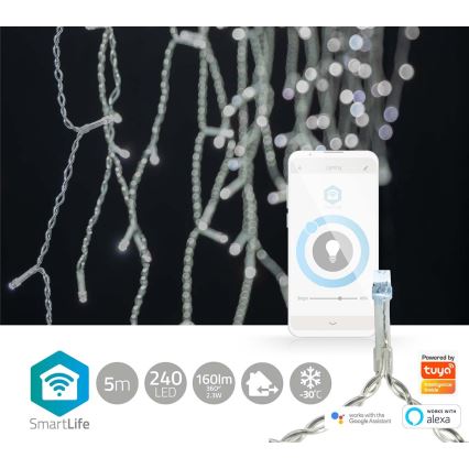 LED Božićna zavesa 240xLED/8 funkcija 8m IP65 Wi-Fi Tuya hladna bela