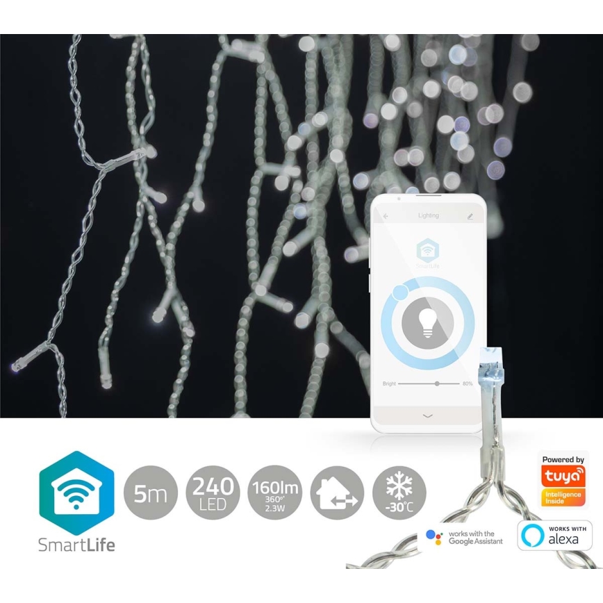 LED Božićna zavesa 240xLED/8 funkcija 8m IP65 Wi-Fi Tuya hladna bela