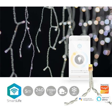 LED božićna zavesa 240xLED/11 funkcija, 8 m, IP65, Wi‑Fi (Tuya), od tople do hladne bele