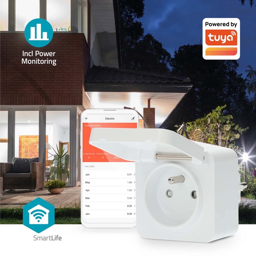 Pametna utičnica 3680W/230V/ Tip E/16A Wi-Fi Tuya IP44