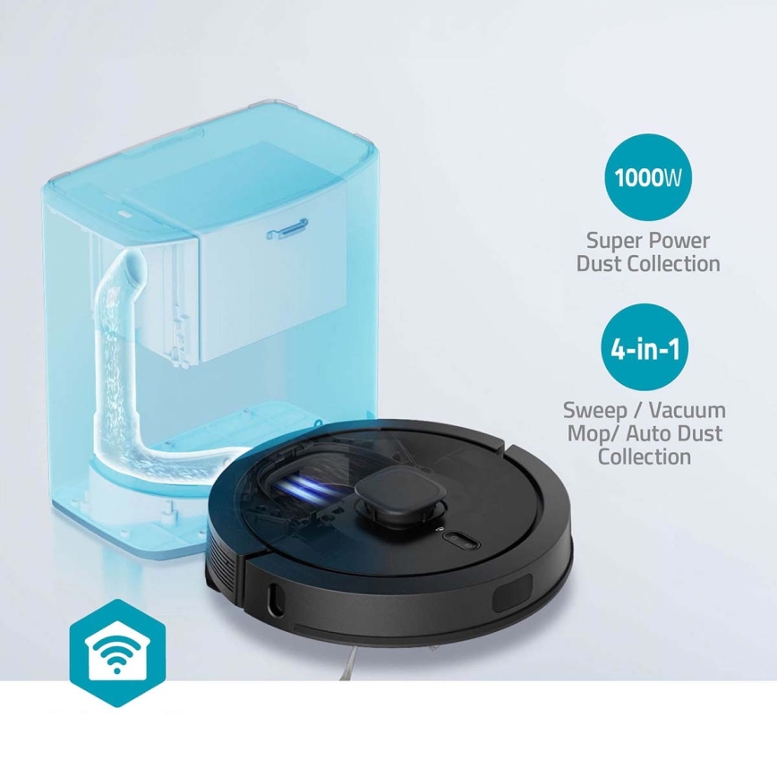 Pametan robotski usisivač sa mopom SmartLife 5200 mAh Wi‑Fi Tuya crne boje + daljinski upravljač
