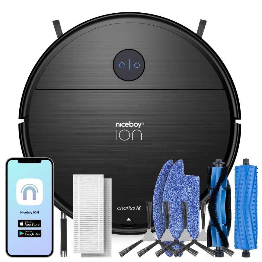 Niceboy ION Charles i6 - Pametan robotski usisivač 2u1 2600 mAh Wi-Fi crna