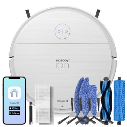 Niceboy ION Charles i6 - Pametni robotski usisivač 2u1 2600 mAh Wi-Fi beo