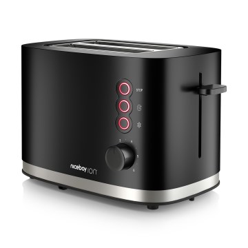Niceboy ION Cruncher C3 - Toster sa dva otvora i rešetkom za podgrevanje 870W/230V, crne boje