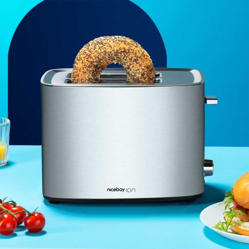 Niceboy ION Cruncher C4 - Toster sa dva utora i rešetkom za podgrevanje, 850 W/230 V, nerđajući čelik