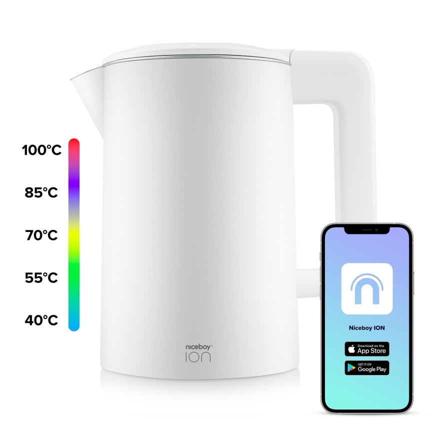 Niceboy ION SmartKettle - Pametni brzi električni čajnik sa termoregulacijom 1,7 l 2200W/230V Wi-Fi bela