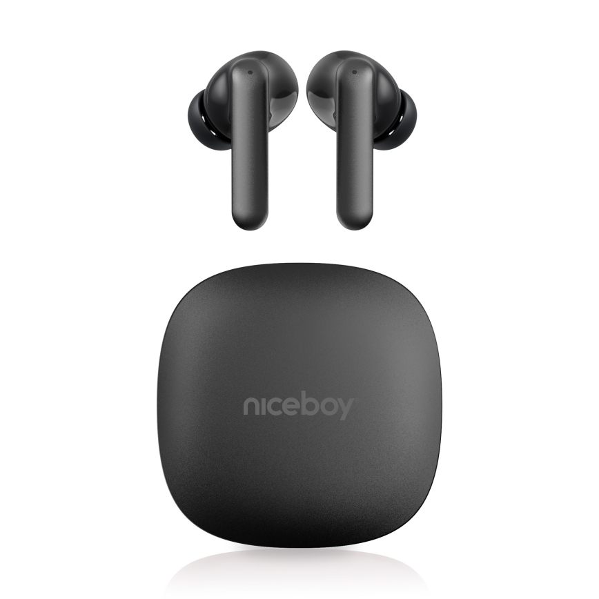 Niceboy Pins 4 PRO - Bežične slušalice sa aktivnim prigušivačem buke (ANC), 380 mAh + 2x 35 mAh, IP54, crne