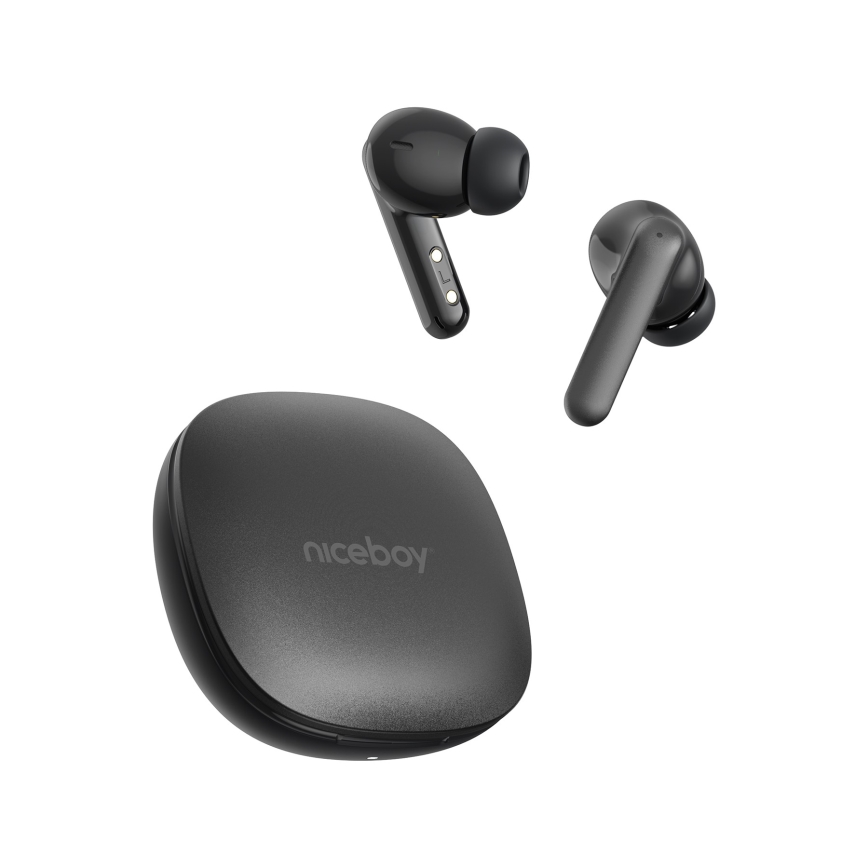 Niceboy Pins 4 PRO - Bežične slušalice sa aktivnim prigušivačem buke (ANC), 380 mAh + 2x 35 mAh, IP54, crne