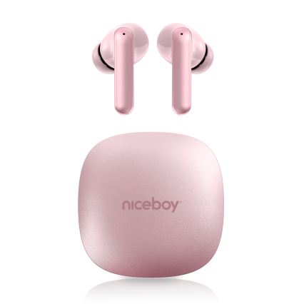 Niceboy Pins 4 PRO - Bežične slušalice sa ANC 380 mAh + 2x 35 mAh IP54 ružičaste