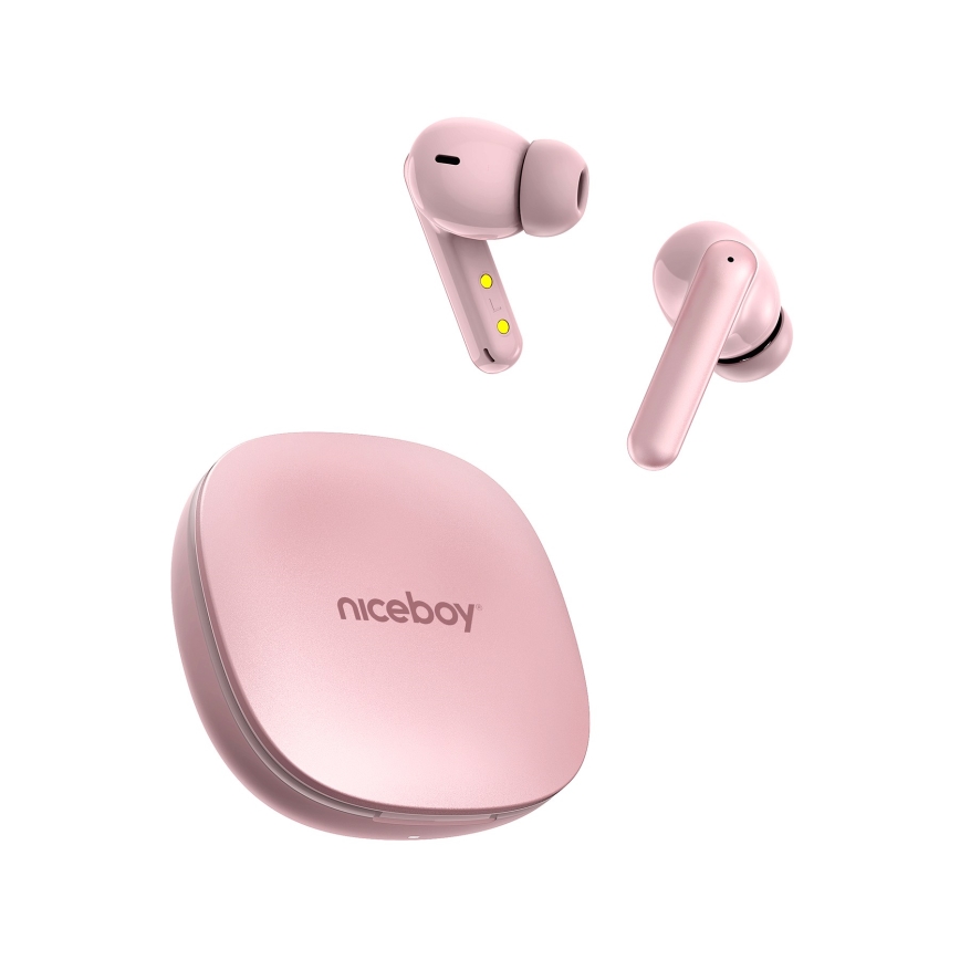 Niceboy Pins 4 PRO - Bežične slušalice sa ANC 380 mAh + 2x 35 mAh IP54 ružičaste