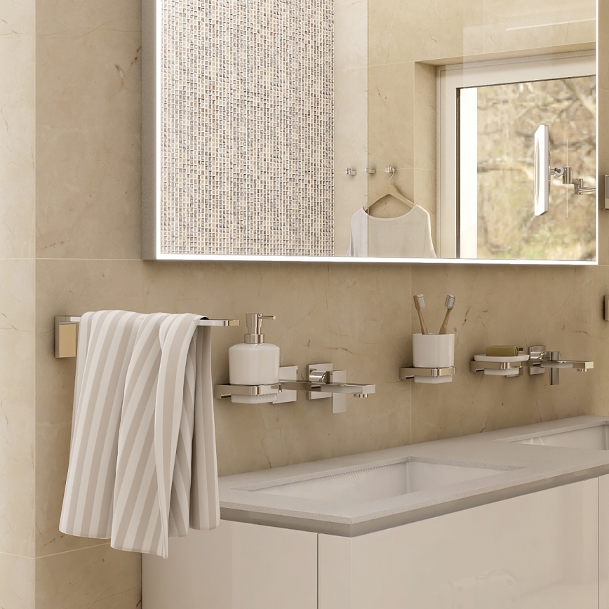 NIMCO MA set-31K-26 - Zidni dozator tečnog sapuna, držač za zubne četkice i zidna kuka MAYA 320 ml bela/sjajni hrom