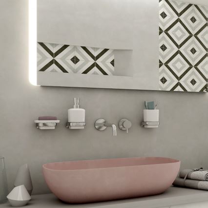 NIMCO MA set-31K-26 - Zidni dozator tečnog sapuna, držač za zubne četkice i zidna kuka MAYA 320 ml bela/sjajni hrom