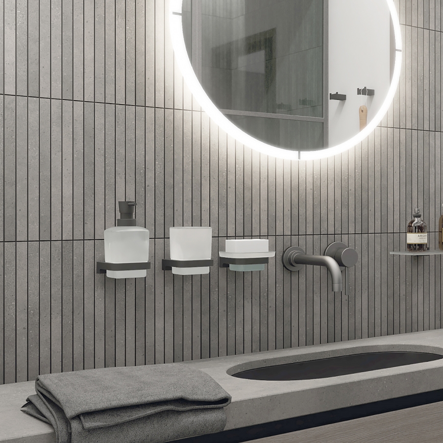 NIMCO MAC 2905831C-T-90 - Zidni dozator tečnog sapuna i držač za četkice za zube MAYA 320 ml matirano staklo/mat crna