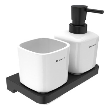 NIMCO MAC 2905831K-T-90 - Zidni dozator sapuna i držač za četkice za zube MAYA 320 ml bela/matna crna
