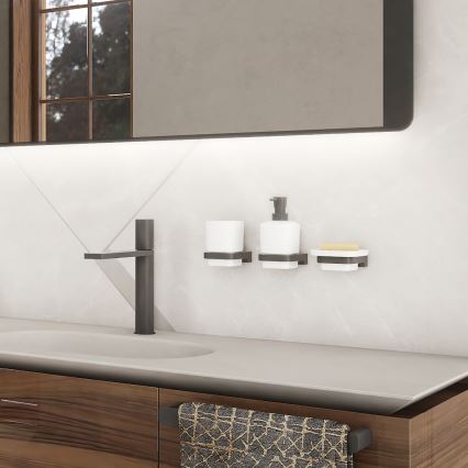 NIMCO MAC set-31K-T-90 - Zidni dozator sapuna, držač za četkice za zube i zidna kuka MAYA 320 ml bela/mat crna