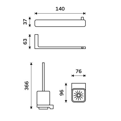 NIMCO MAC set-94KN-90 - Zidna WC četka i držač toaletnog papira MAYA bela/mat crna