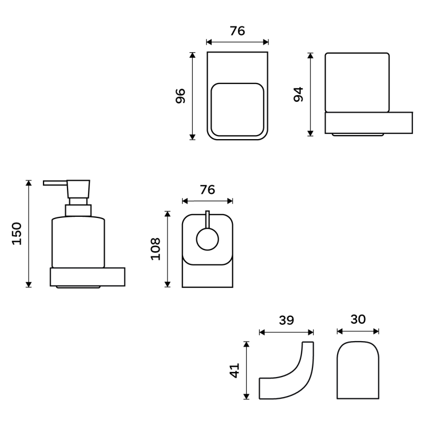 NIMCO NK set-31K-26 - Zidni dozator tečnog sapuna, držač četkica za zube i zidna kuka NIKAU 320 ml bela/sjajni hrom