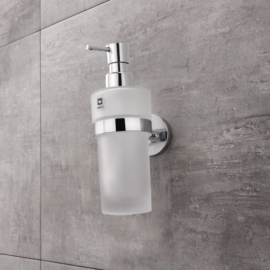 NIMCO UN set-31W-26 - Zidni dozator tečnog sapuna, držač za četkice za zube i zidna kuka UNIX 250 ml matirano staklo/sjajni hrom