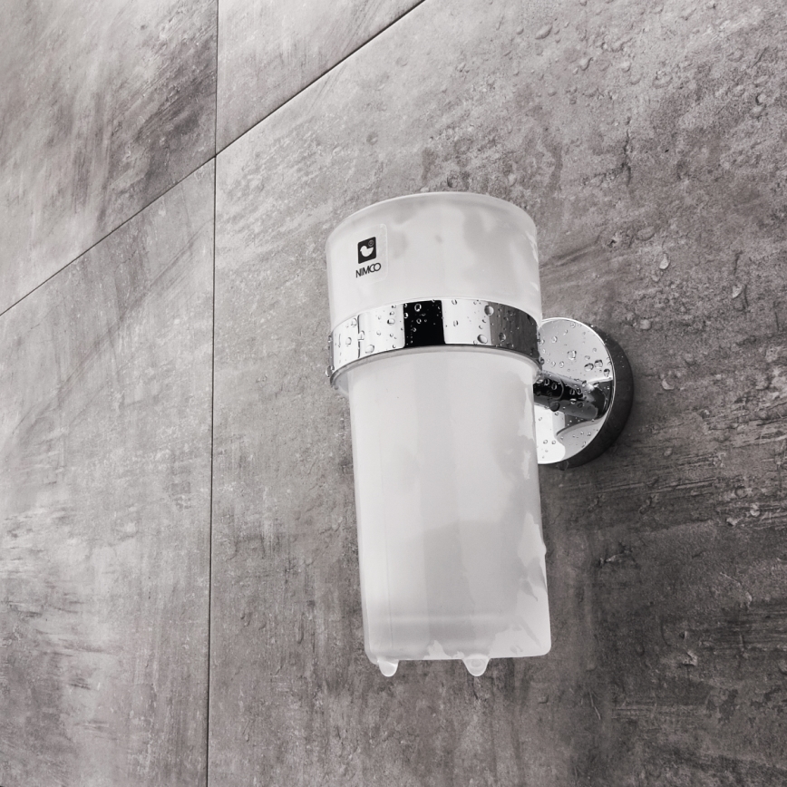 NIMCO UN set-31W-26 - Zidni dozator tečnog sapuna, držač za četkice za zube i zidna kuka UNIX 250 ml matirano staklo/sjajni hrom
