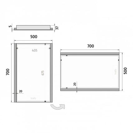 NIMCO ZP 11001 - LED ogledalo za kupatilo sa pozadinskim osvetljenjem, 21W, 230V, 6500K, 70x50 cm, IP44