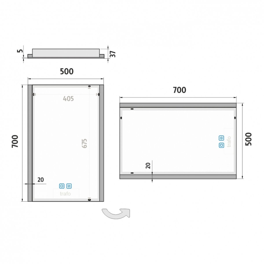 NIMCO ZP 11001VX - prigušiva LED kupatilsko ogledalo sa pozadinskim osvetljenjem LED/21W/230V 3000-6500K 70x50 cm IP44