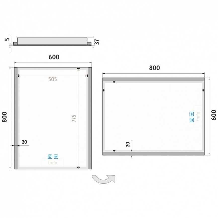 NIMCO ZP 11002VX - LED prigušiva ogledalo za kupatilo sa pozadinskim osvetljenjem LED/24W/230V 3000-6500K 80x60 cm IP44