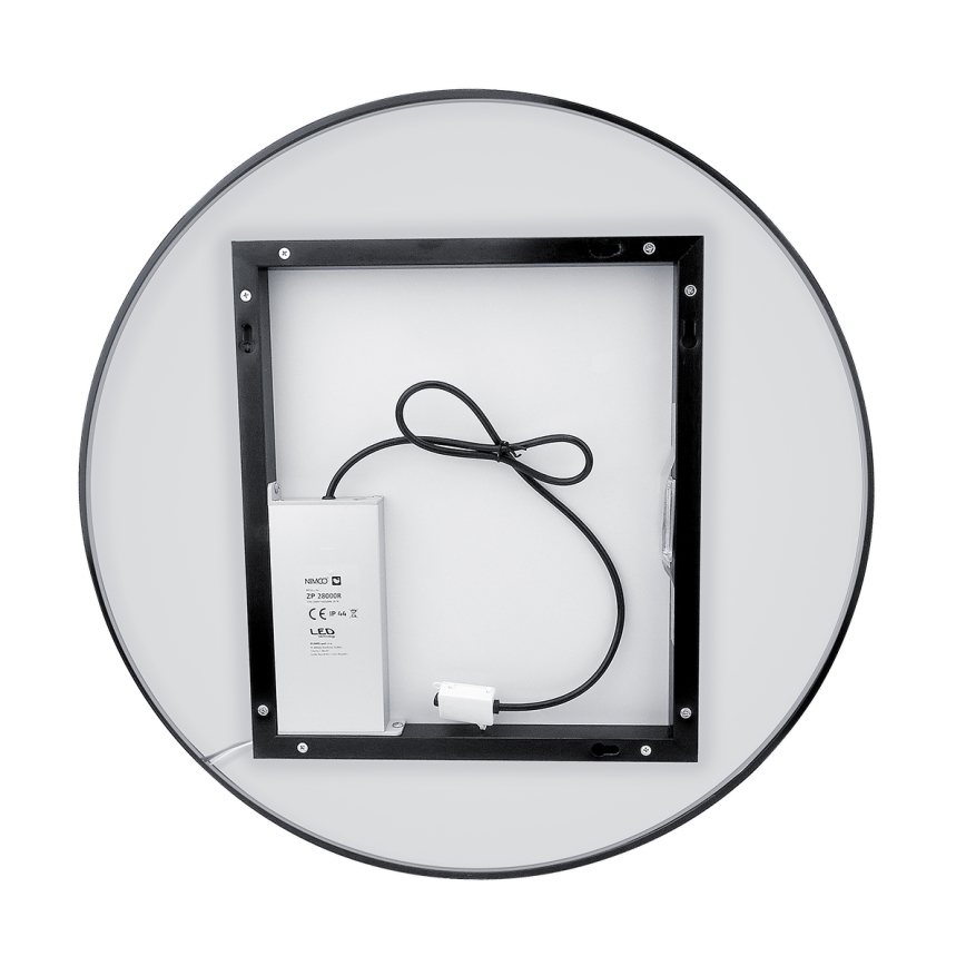 NIMCO ZPC 31002RVX-90 - LED prigušiva kupatilsko ogledalo sa pozadinskim osvetljenjem LED/26W/230V 3000-6500K, prečnik 80 cm, mat crna, IP44