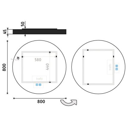 NIMCO ZPC 31002RVX-90 - LED prigušiva kupatilsko ogledalo sa pozadinskim osvetljenjem LED/26W/230V 3000-6500K, prečnik 80 cm, mat crna, IP44