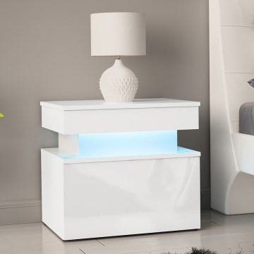 Noćni ormarić sa LED osvetljenjem GLOSSA 51x55 cm bela/visoki sjaj