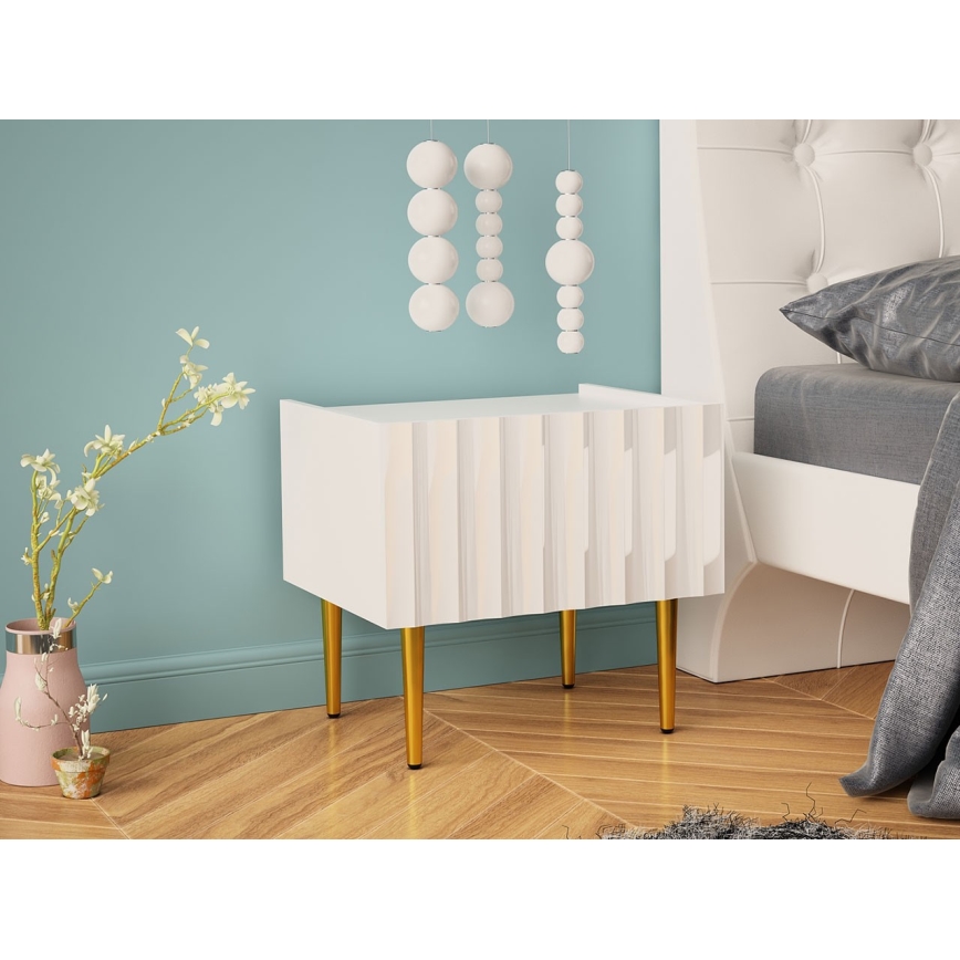 Noćni stočić ARCOS 46x50 cm bela/zlatna