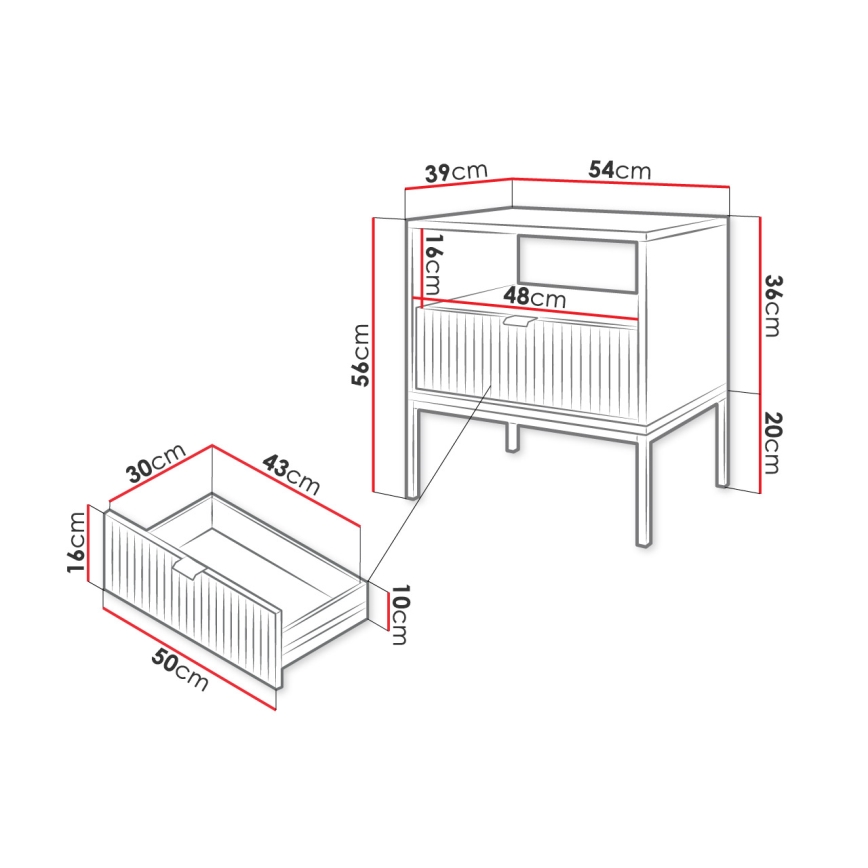 Noćni stočić NOVA 56x54 cm bela/zlatna