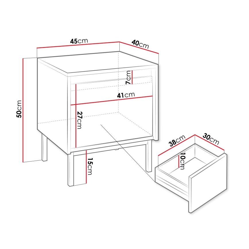 Noćni stočić OZMI 50x45 cm beo