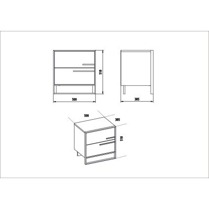 Noćni stočić POLKA 51,8x50 cm zlatna/bela