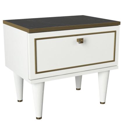 Noćni stočić RAVENNA 47,2x50 cm bela/crna/zlatna