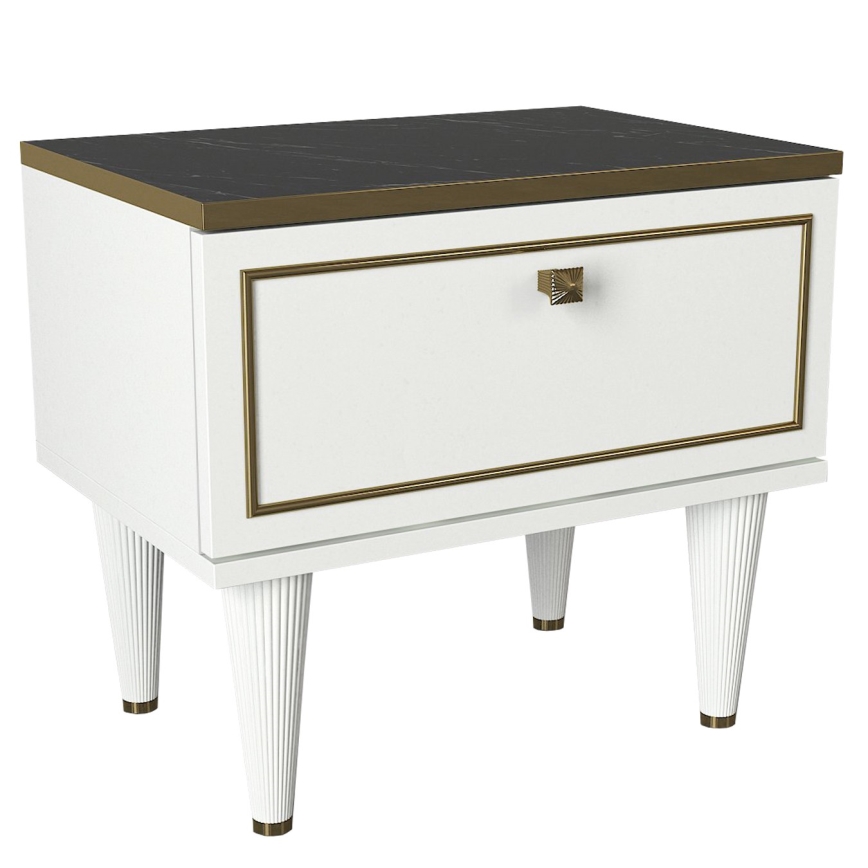 Noćni stočić RAVENNA 47,2x50 cm bela/crna/zlatna