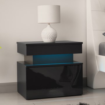 Noćni stočić sa LED osvetljenjem GLOSSA 51x55 cm crna/sjajna crna