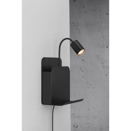 Nordlux - Zidno spot svetlo sa policom i USB ROOMI 1xGU10/8W/230V crna
