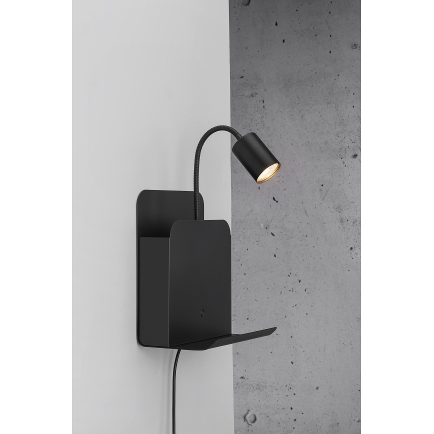Nordlux - Zidno spot svetlo sa policom i USB ROOMI 1xGU10/8W/230V crna