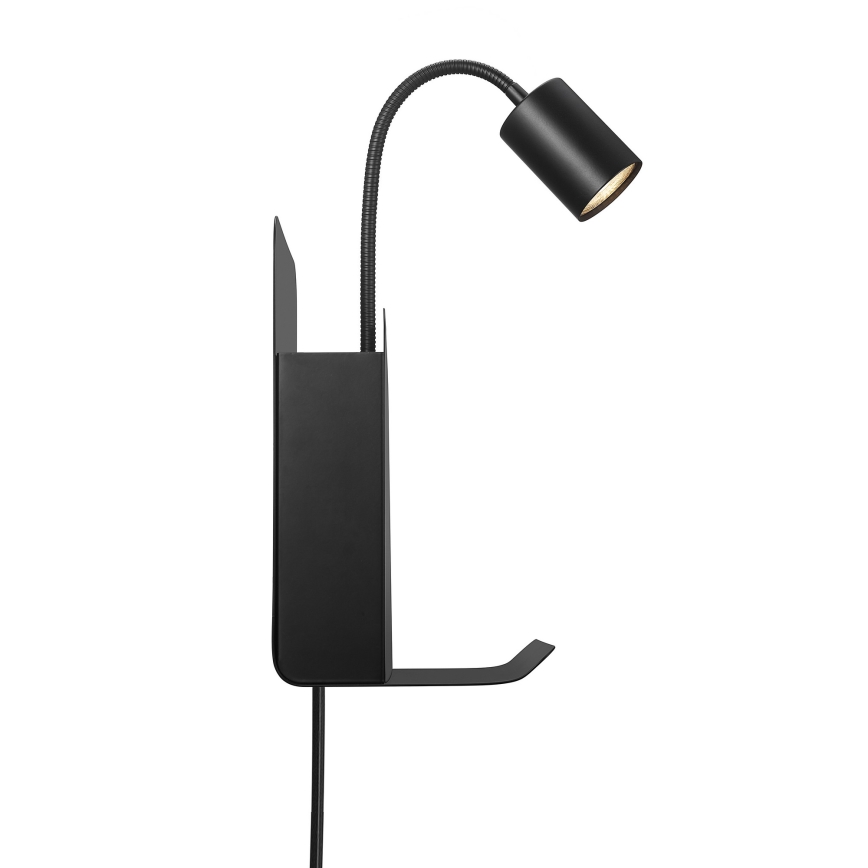 Nordlux - Zidno spot svetlo sa policom i USB ROOMI 1xGU10/8W/230V crna