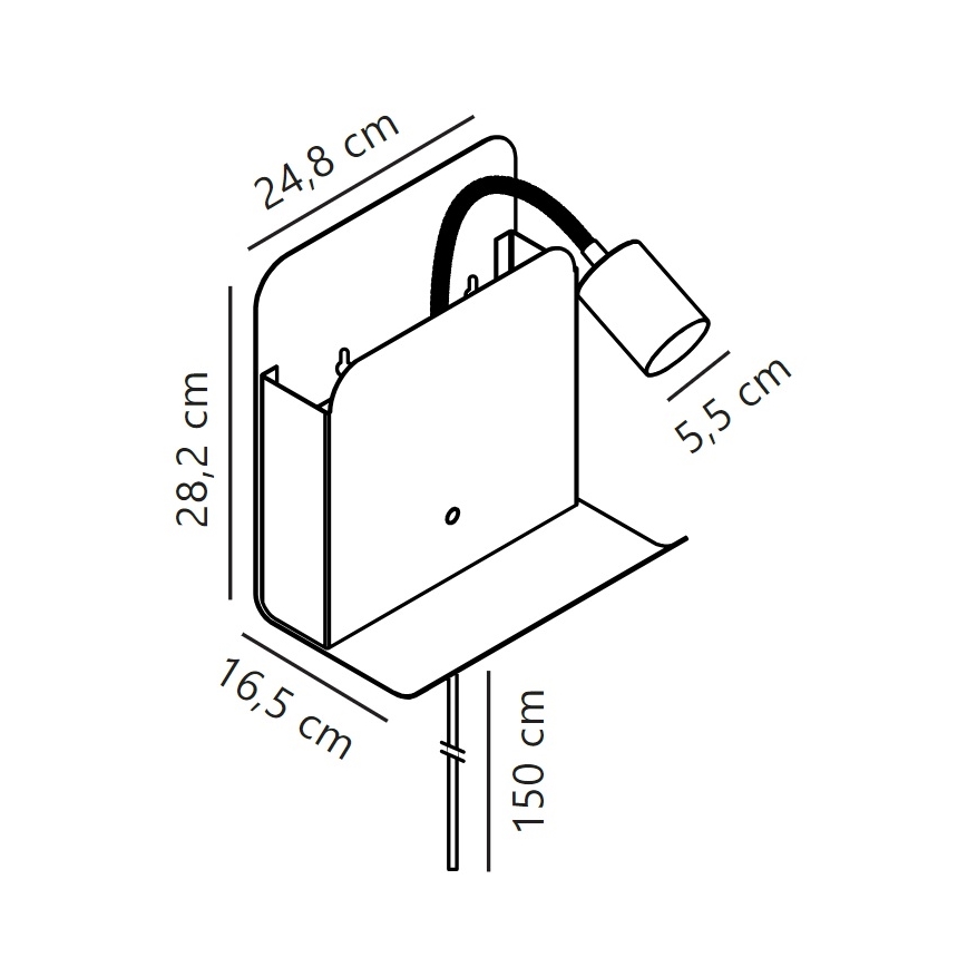 Nordlux - Zidno spot svetlo sa policom i USB ROOMI 1xGU10/8W/230V crna